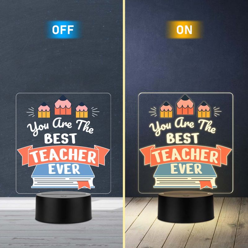 Best Teacher Ever UV Print 3D LED Night Light – USB Powered Appreciation Gift